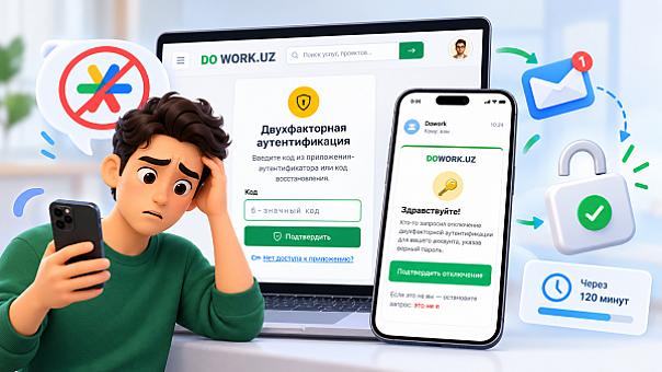 Как восстановить доступ к аккаунту Dowork.uz, если не удаётся пройти двухэтапную аутентификацию?