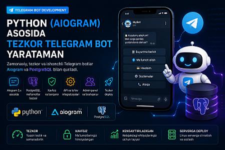 Python (Aiogram) asosida professional Telegram bot yarataman