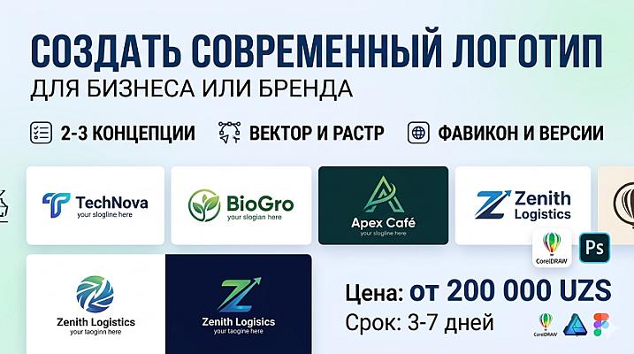 Создать современный логотип для бизнеса или бренда
