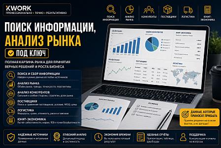 Поиск информации, Анализ рынка под ключ: конкуренты, поставщики, логистика и юнит-экономика.
