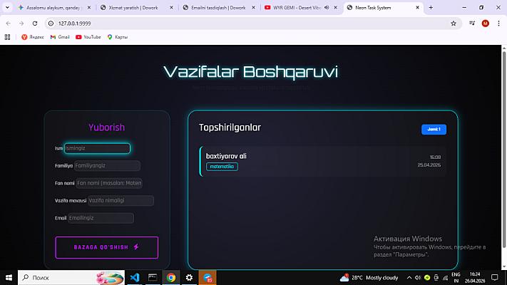 Neon uslubidagi vazifalar menejeri sayti sotuvi