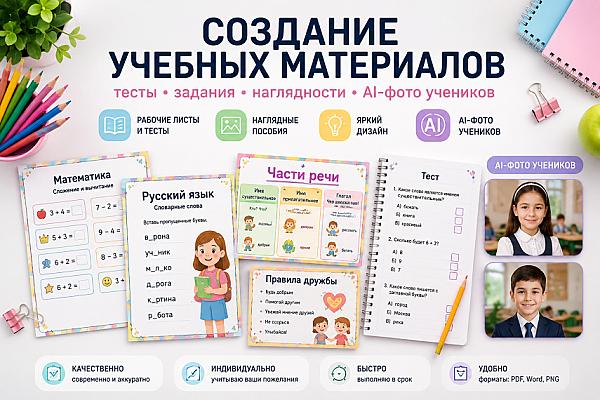 Создание учебных материалов и AI-фото для учеников