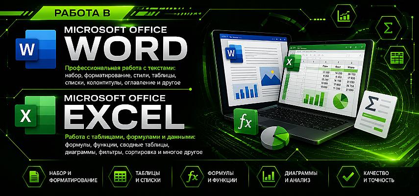 Работа в Microsoft Office Word  и Microsoft Office Excel (таблицы, формулы и т.д.)