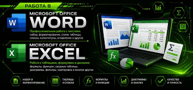 Работа в Microsoft Office Word  и Microsoft Office Excel (таблицы, формулы и т.д.)