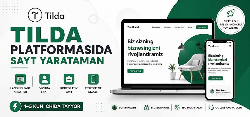 Tilda platformasida zamonaviy va moslashuvchan veb-sayt yarataman