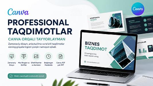 Canva orqali professional taqdimot (prezentatsiya) tayyorlayman