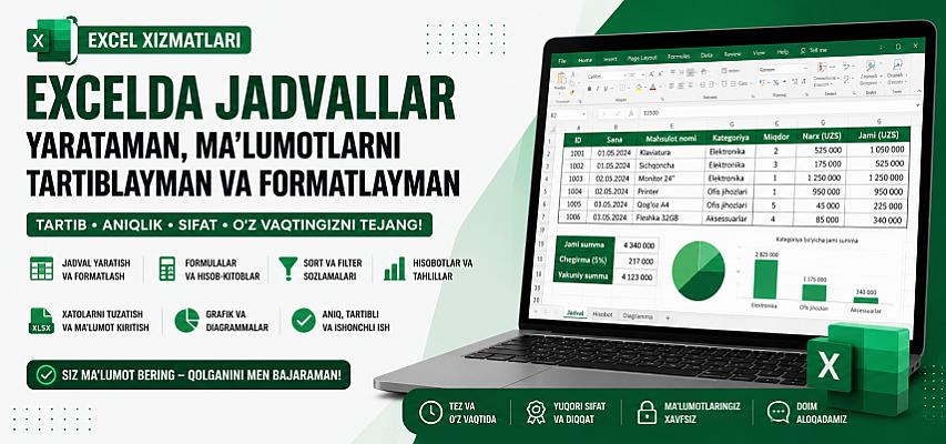 Создам, оформлю и приведу в порядок таблицу в Excel