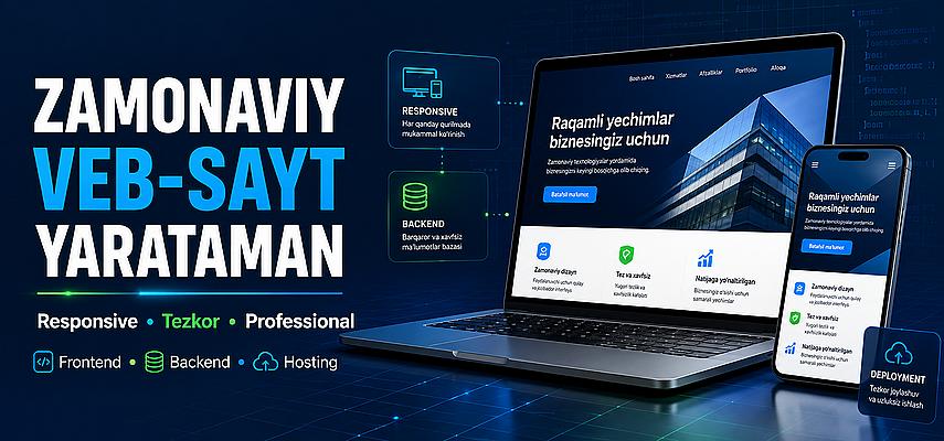 Zamonaviy va responsive veb-sayt yarataman