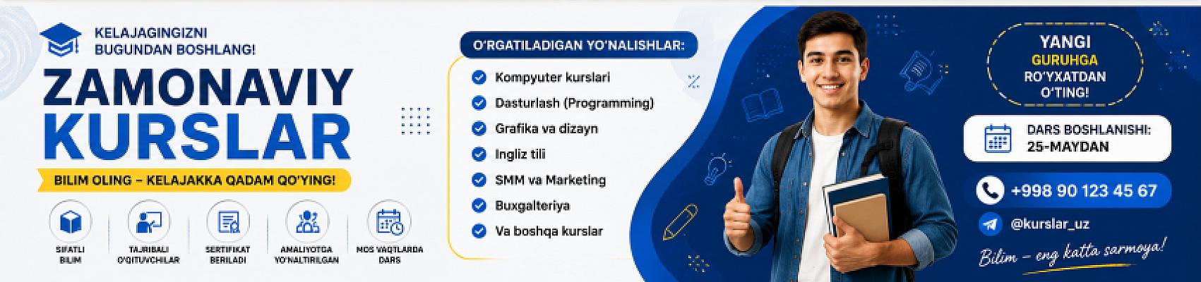 Kurslar va o‘quv markazlari uchun reklama banneri tayyorlayman