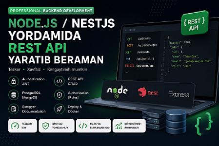 Node.js / NestJS yordamida REST API yaratib beraman