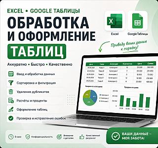 Excel/Google Tablitsalarini qayta ishlash va rasmiylashtirish