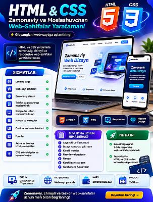 HTML & CSS — Zamonaviy va Moslashuvchan Web-Sahifalar Yarataman