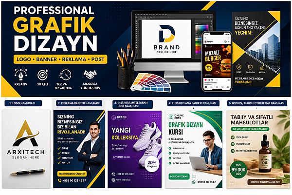Logo, reklama bannerlari va professional grafik dizayn yarataman
