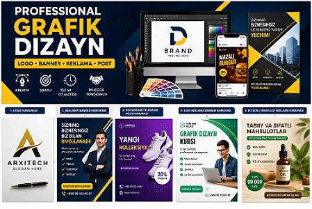 Logo, reklama bannerlari va professional grafik dizayn yarataman
