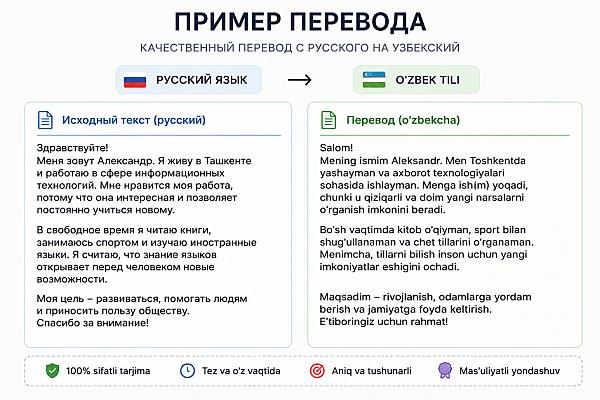 Перевод текстов с русского на узбекский и наоборот
