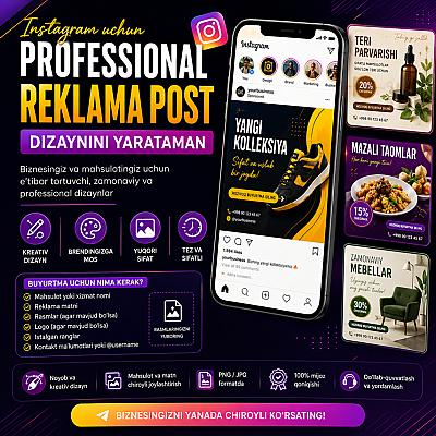 Instagram uchun professional reklama postlari dizaynini yarataman