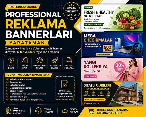 Biznesingiz uchun professional reklama bannerlari yarataman