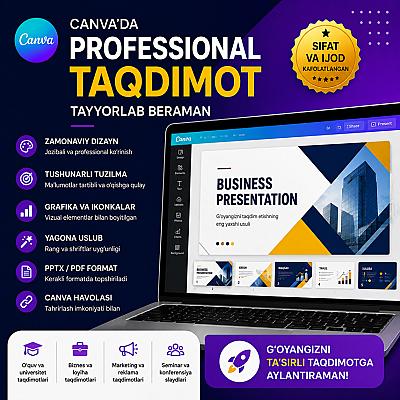Canva’da professional va zamonaviy taqdimot tayyorlab beraman