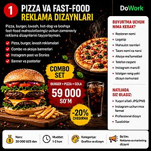Pizza, burger va fast-food uchun professional reklama dizaynlarini tayyorlayman