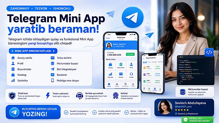 Telegram Mini App yaratib beraman