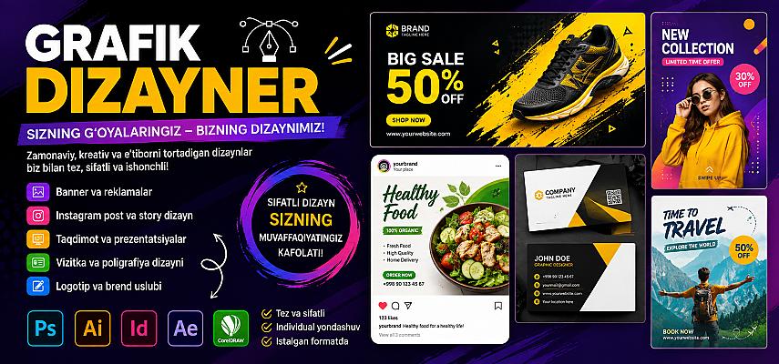 Grafik dizayn — banner, post va reklama materiallari