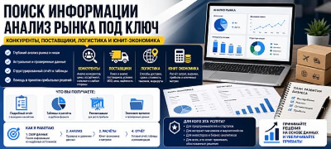 Ma’lumot qidirish va bozorni kompleks tahlil qilish: raqobatchilar, yetkazib beruvchilar, logistika va unit-iqtisodiyot