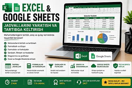 Excel va Google Sheets jadvallarini yaratish va tartibga keltirish
