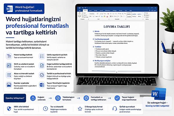 Word hujjatlarini professional formatlash va tartibga keltirish