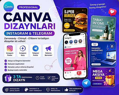 Canva’da Instagram va Telegram uchun professional dizaynlar yara