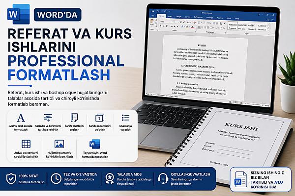 Word’da referat va kurs ishlarini professional formatlash