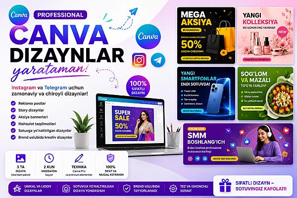 Instagram va Telegram uchun Canva dizaynlar yarataman