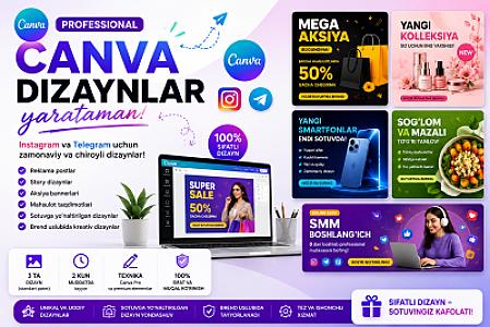 Instagram va Telegram uchun Canva dizaynlar yarataman