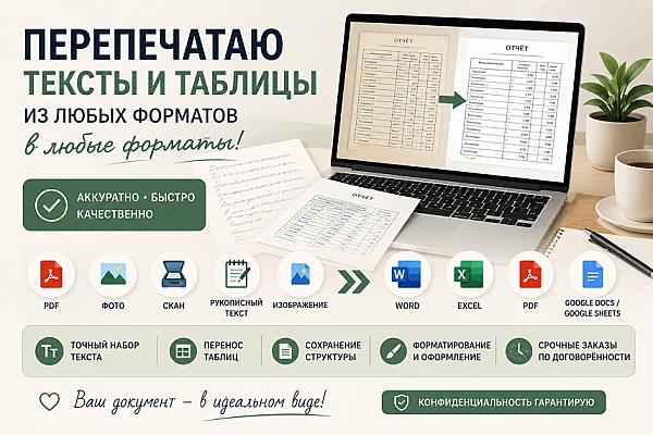 Перепечатка текста и таблиц из PDF, фото, сканов