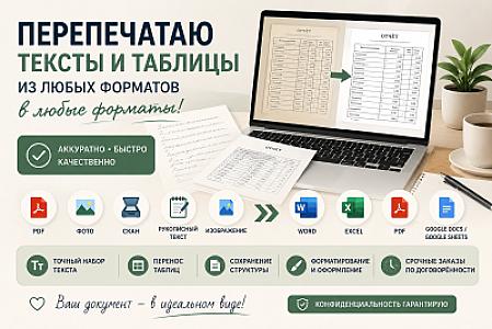 Перепечатка текста и таблиц из PDF, фото, сканов