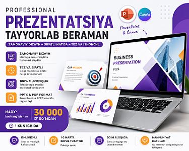 Professional PowerPoint prezentatsiya tayyorlab beraman