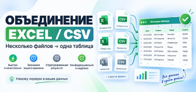 Объединю несколько Excel/CSV-файлов в одну таблицу