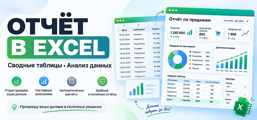 Сделаю сводный отчёт в Excel из ваших данных