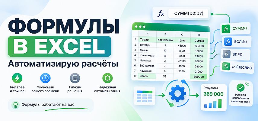 Настрою формулы и автоматические расчёты в Excel