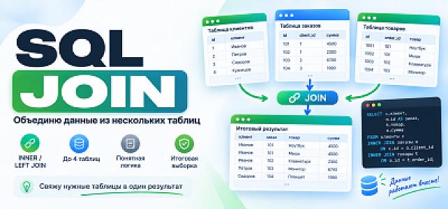 Объединю таблицы через JOIN и подготовлю итоговую выборку