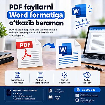 PDF fayllarni Word formatiga o‘tkazib beraman