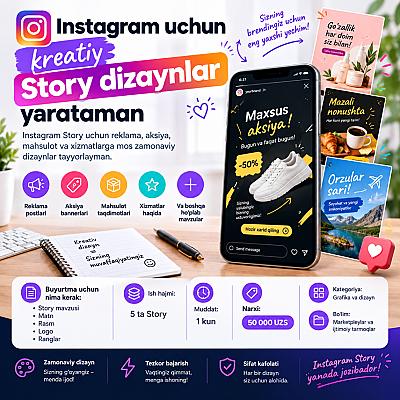 Instagram uchun kreativ Story dizaynlar yarataman
