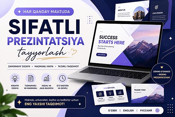 Xohlagan mavzuda sifatli Canva powerpoint prezintatsiya tayyorlash