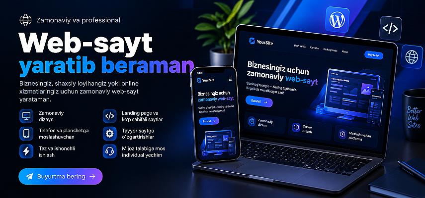 Zamonaviy va professional web-sayt yaratib beraman