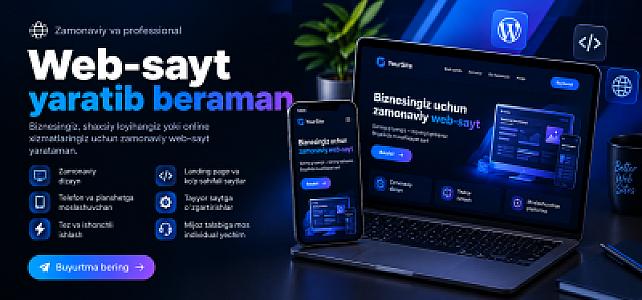 Zamonaviy va professional web-sayt yaratib beraman