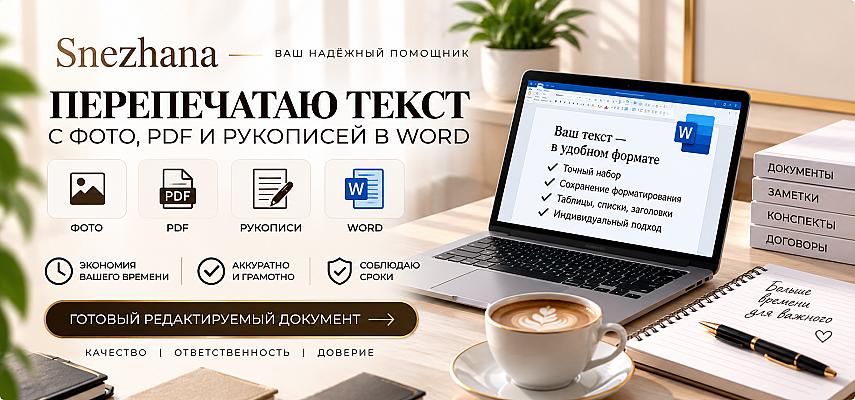 Перепечатаю текст с фото, PDF и рукописей в Word — аккуратно и без лишней рутины