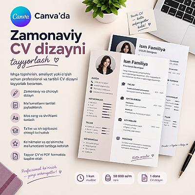 Canva’da zamonaviy CV dizayni tayyorlash
