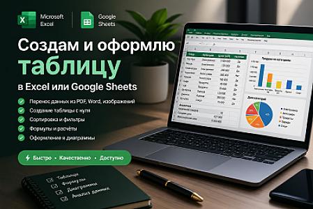 Создам и оформлю таблицу в Excel или Google Sheets