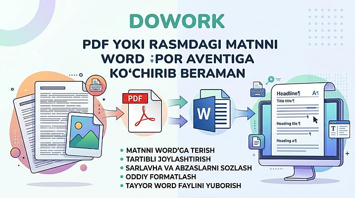PDF yoki rasmdagi matnni Word formatiga ko‘chirib beraman