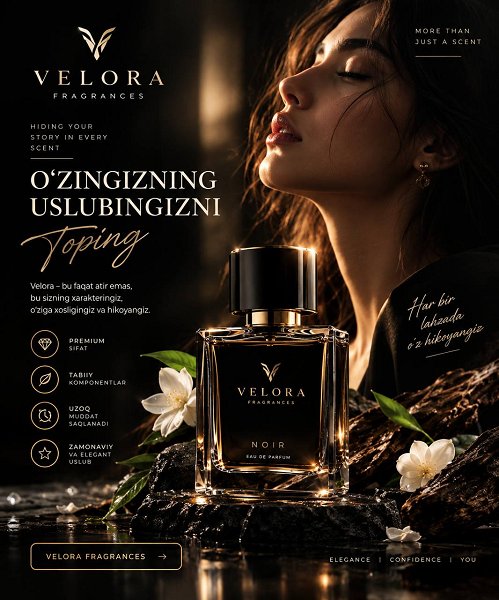VELORA NOIR uchun eksklyuziv parfyumeriya reklam_poster