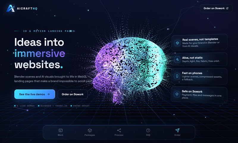 Эффектный интерактивный 3D-лендинг с анимацией на Three.js и WebGL